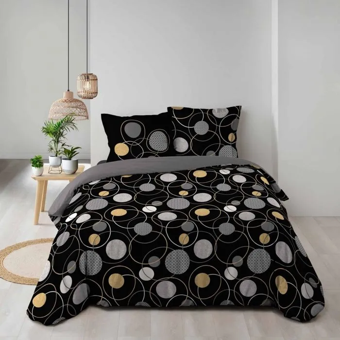 Parure de lit 3 pièces - Milord - Ronds gris et or - 240 x 220 cm - Taies 63 x 63 cm - 57 fils-0