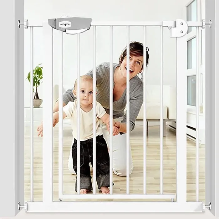 XMTECH Barriere de Securite, Longueur réglable dim.85-95 cm, Ouverture Double Sens -sans perçage, blanc, pour enfants et animaux-2