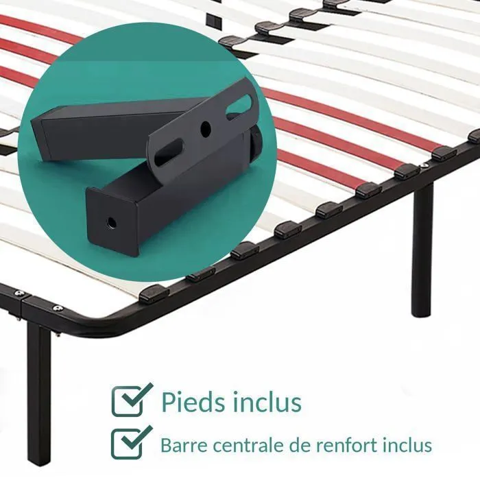 Sommier - Sampur - 90x190cm - Lattes en bois - Pieds inclus - Confort optimal-5