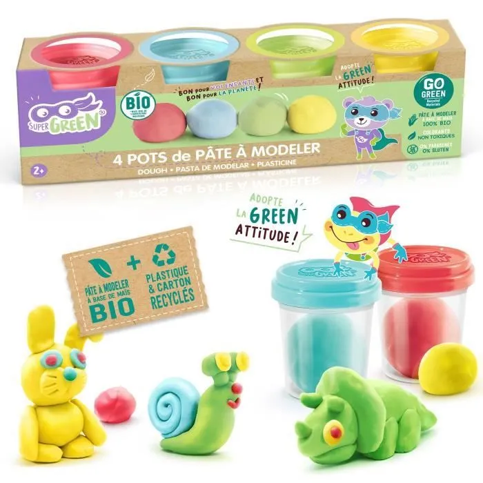 Kit de 4 pots de pâte à modeler bio - CANAL TOYS Super Green - Sans gluten - 240g-0