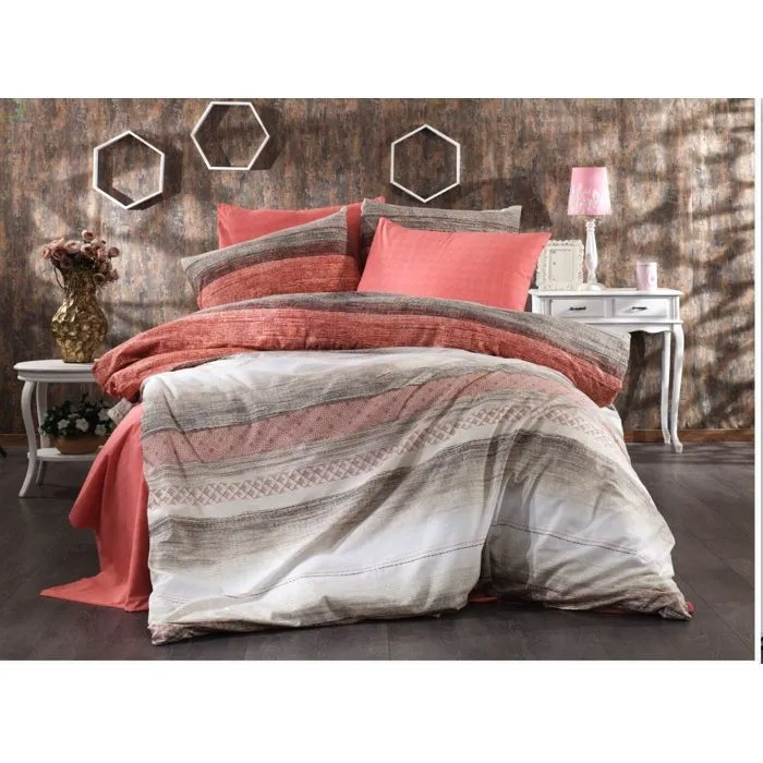 Parure de lit imprimée - SHADE - Orange - 140x200 - 1 housse de couette - 2 taies d'oreillers-3