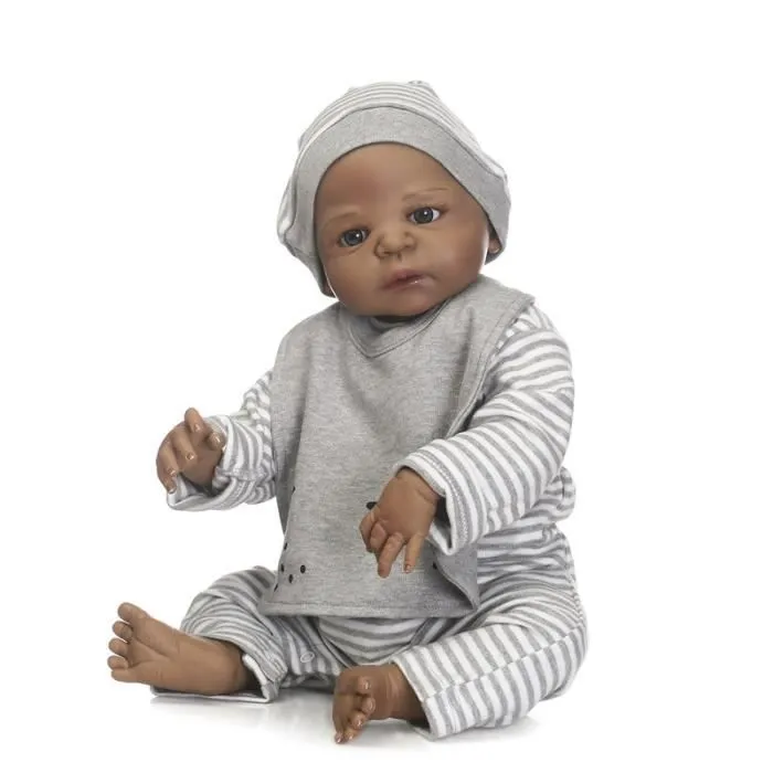 Poupée garçon reborn en silicone noir 55cm OLALI - Jouet réaliste 22 pouces-2