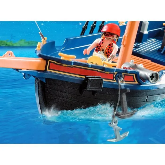PLAYMOBIL 5810 Chaloupe des pirates, avec canon, Flotte dans l'eau, 3 personnages, 84 pièces, Les pirates, Dès 4 ans-5