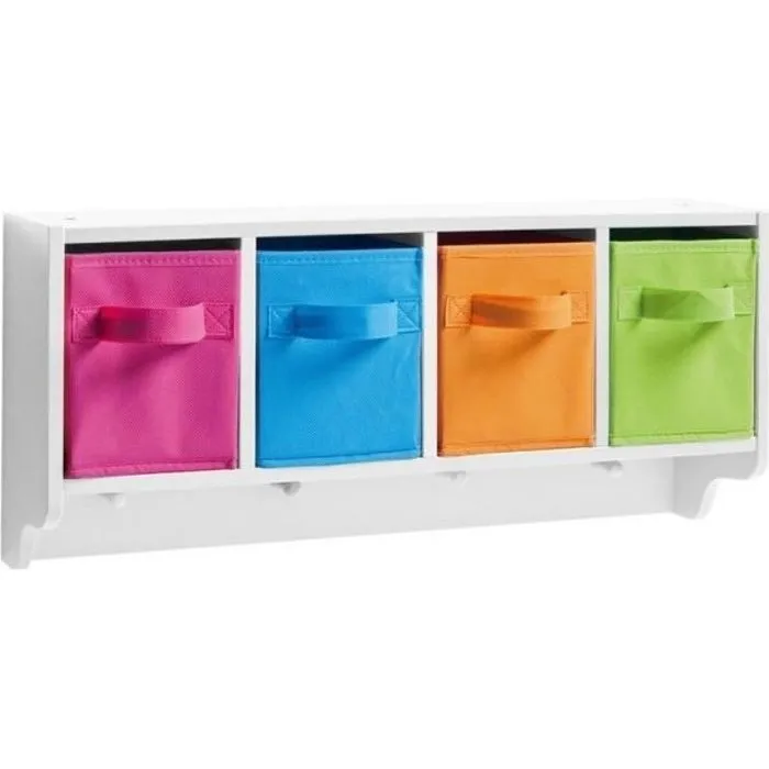 Porte-manteau mural enfant bois blanc Zeller - Marque Zeller - Modèle - Bois - Blanc - L 61 x P 16 x H 28 cm-0
