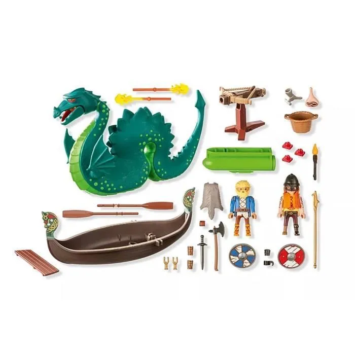 Duo de Vikings, barque, canon et monstre marin-2
