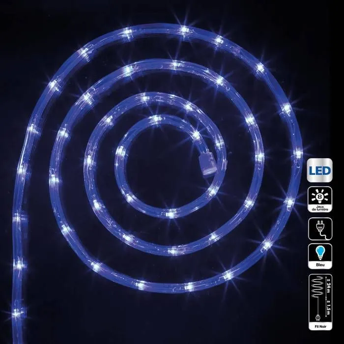 Guirlande Noël extérieur Tube Lumineux LED 8 Fonctions 24 m Bleu-2