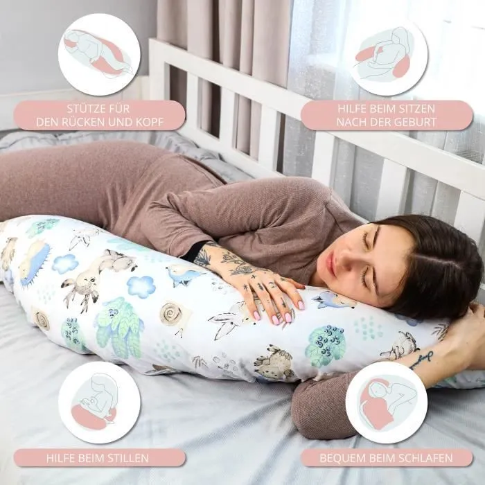 Taie d'oreiller d'allaitement xxl oreiller dormeur latéral coton - Oreiller de grossesse pour, de positionnement Hérisson sur blanc-3