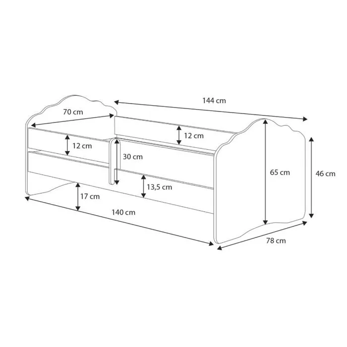 Lit enfant Nala - 140x70 cm - Avec matelas - Barrière mobile - Bois de qualité - Tiroir de rangement-1