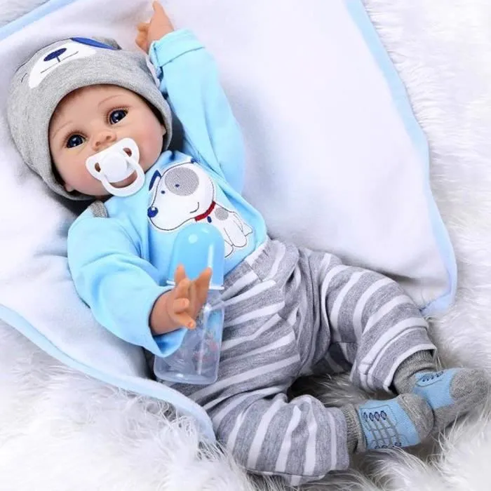 Poupée Bébé Réaliste Reborn - Silicone Souple - Yeux Ouverts - Garçon Fille Cadeau J 2154-0