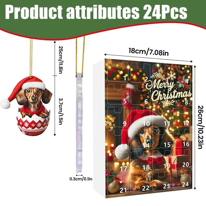 Calendrier de l'Avent Teckel compte à rebours de 24 jours jusqu'à Noël avec pendentif amusant teckel, décoration d'arbre de Noël-2