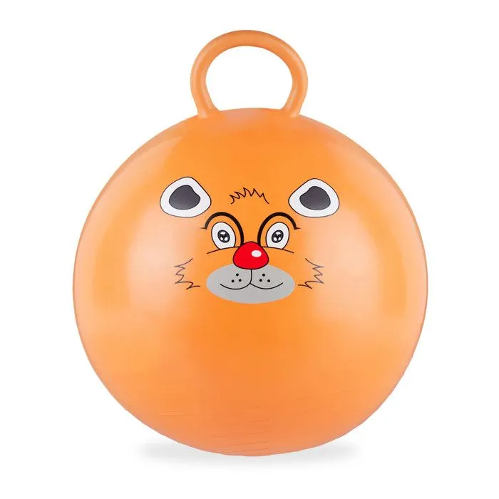 Relaxdays Ballon sauteur enfants, motif ours, poignée, diamètre 45 cm, intérieur et extérieur, jusqu’à 150 kg, marron-0