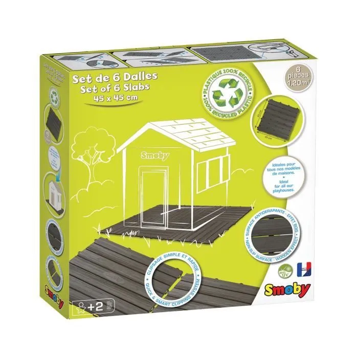 Smoby - Set de 6 dalles - Plancher de Maison - 45x45cm - Effet texturé bois - Anti-UV - Plaqtique 100% recyclé et recyclable-0