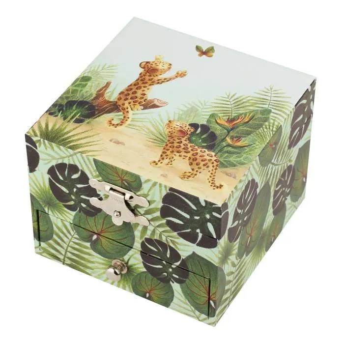 Coffret Musique Cube Savane Trousselier - TROUSSELIER - Vert - Jungle léopard - Mélodie douce-0