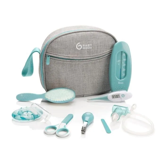 Babymoov Trousse de soin pour bébé, 9 Accessoires, avec Thermomètre Digital, Bleue-0