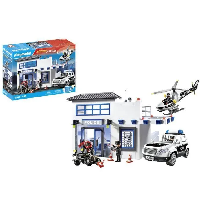 PLAYMOBIL 71602 Poste de police et véhicules, Les Policiers, Action Heroes, 159 pièces, Dès 4 ans-0