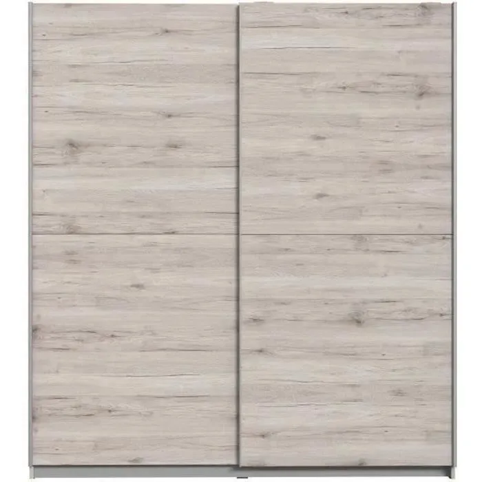 Armoire 2 portes coulissantes - Panneaux de particules - Décor chêne cendré clair - L 170,3 x P 61,2 x H 190,5 cm - ULOS-0