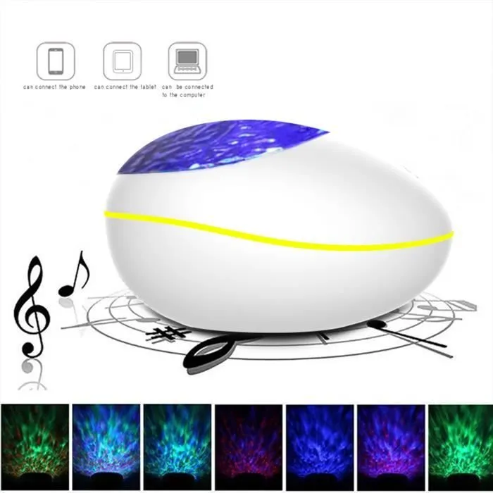 Lampe Projecteur LED - Veilleuse Projecteur Vagues Océan avec télécommande - 7 Modes de Couleur/ 4 Sons de Musique