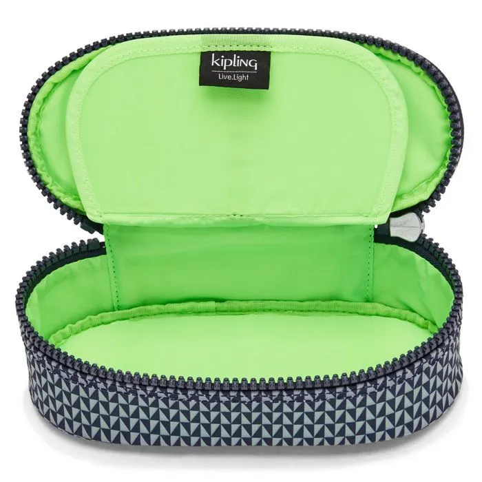 kipling Trousse à crayons bleu gris pour fille - Back To School Duobox Pencase M Triangle Blue 150244-3