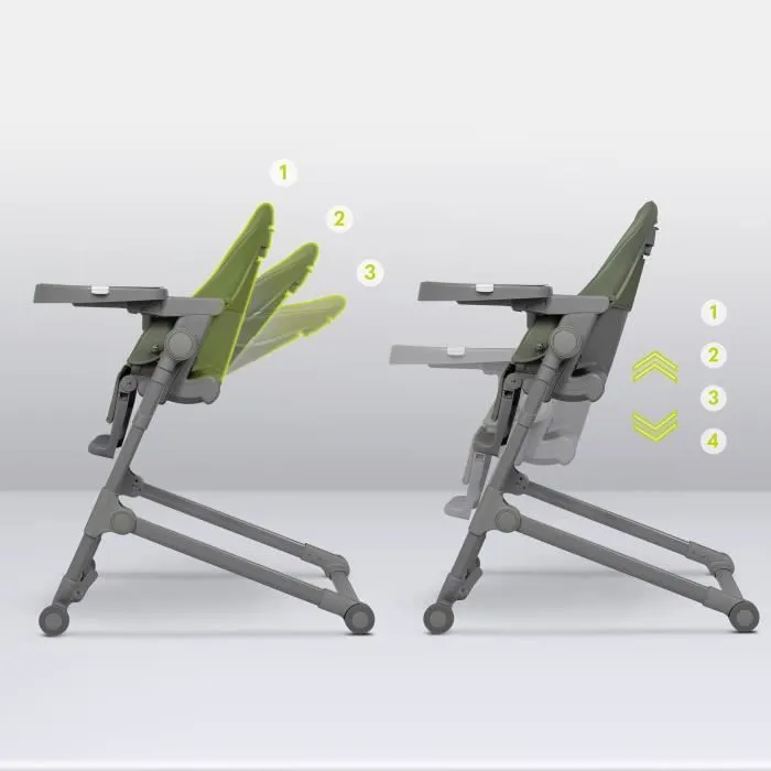 LIONELO Cora Plus - Chaise haute avec fonction transat - 2en1 - Pliable - Mobilité garantie grâce à 4 roulettes - 0–36 mois - Olive-2