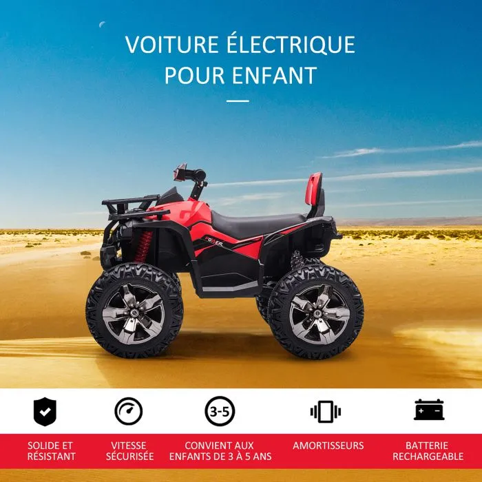 Voiture 4x4 Quad Buggy électrique Enfant HOMCOM 12 V 8 Km/h Max. Effets Lumineux sonores Selle avec Dossier Porte-Bagage Avant-4