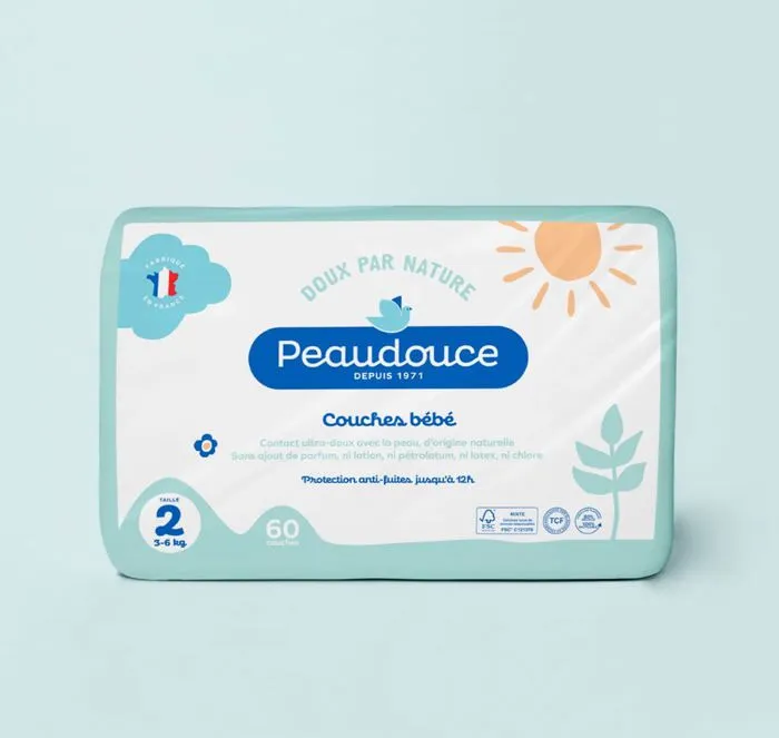 60 Couches Peaudouce Bébé Taille 2 - de 3 à 6 kg-0