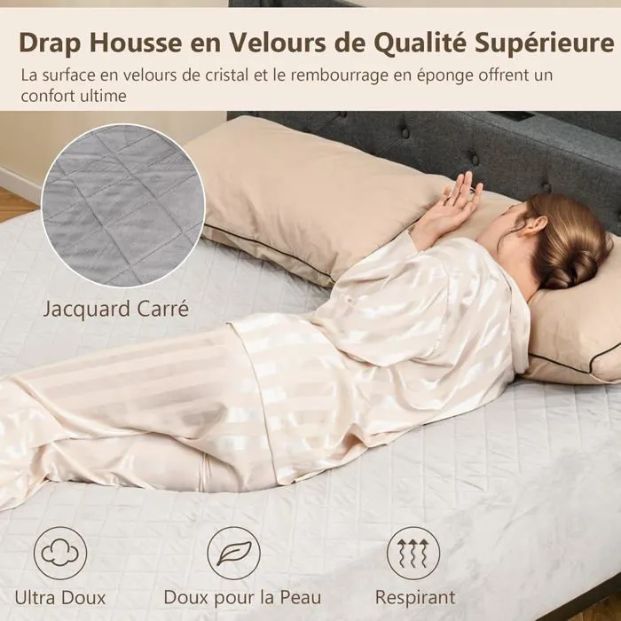 COSTWAY Matelas Queen 140 x 200 cm, Surmatelas Multi-Couches en Velours avec Rembourrage en Éponge, Fond Antidérapant-4