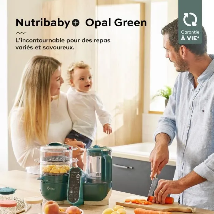 Babymoov Robot Cuiseur Bébé Nutribaby(+) - 6 en 1 - Cuiseur-vapeur/Mixeur - Grande Capacité 2,2L, Opal Green-1