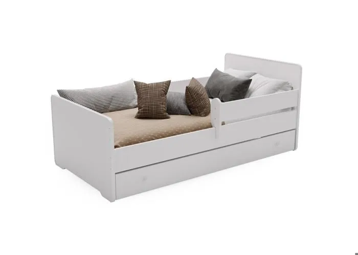Lit d'enfant Complet 80x160 cm MAX sommier, barrièreères, tiroir, matelas pour Filles garçons lit Simple - BLANC-1