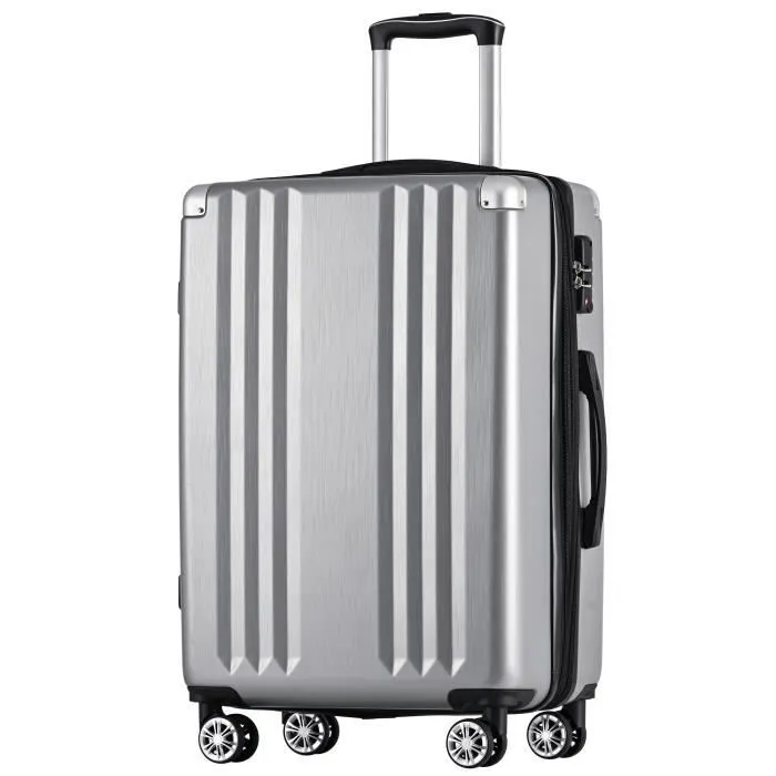 Set de 3 Valise Rigide Ensemble de Bagages à 4 roulettes Rigide -Serrure TSA Bagage Cabine - Gris Silver-1