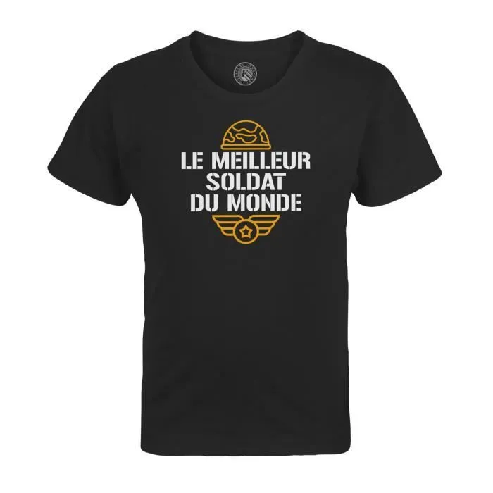 T-shirt Enfant Noir Le Meilleur Soldat du Monde Armée de Terre Militaire Guerre-0