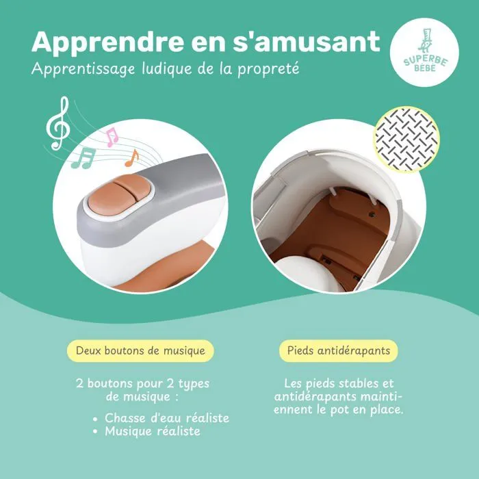 Pot réaliste pour apprentissage de la propreté avec son - Marron | SUEPERBE BEBE-5