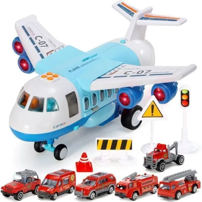 Voitures Jouets Pour Enfant, Avion Jouet Transporteur de Voitures Avec Lumières et Sons pour Garçons et Filles de 3 Ans et Plus-0
