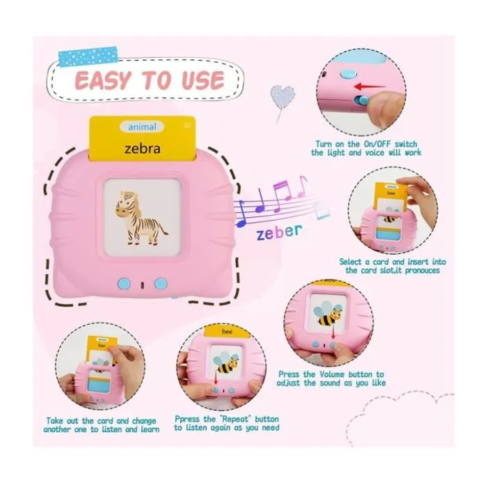 Cartes Flash Parlantes pour Enfants, Cartes Éducatives Jouets d'apprentissage 112 Feuilles de 224 Mots, Préscolaires Jeux Éducatifs-1