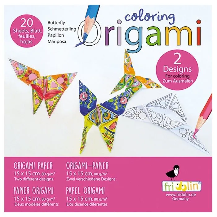 Kit Origami - Fridolin - Papillon - 20 Feuilles - 15x15 cm - À colorier-0