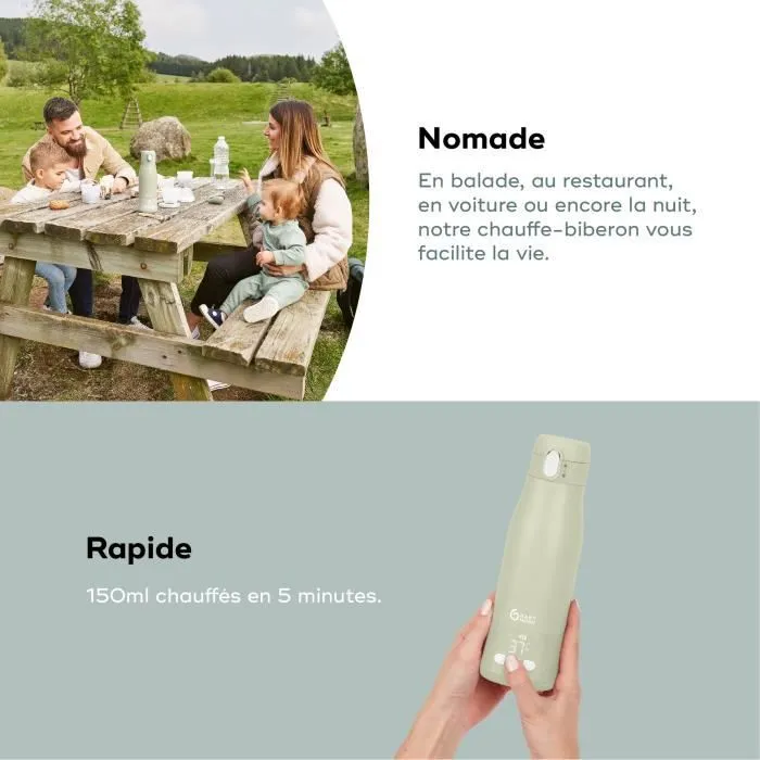 Babymoov Chauffe-biberon nomade Moov & Feed - 340ml - Vert Sauge - Réglage température - Maintien chaud-0