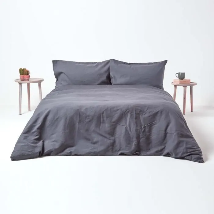 Drap-housse - Noname - 90 x 190 cm - Lin lavé - Coton - Gris Anthracite-3