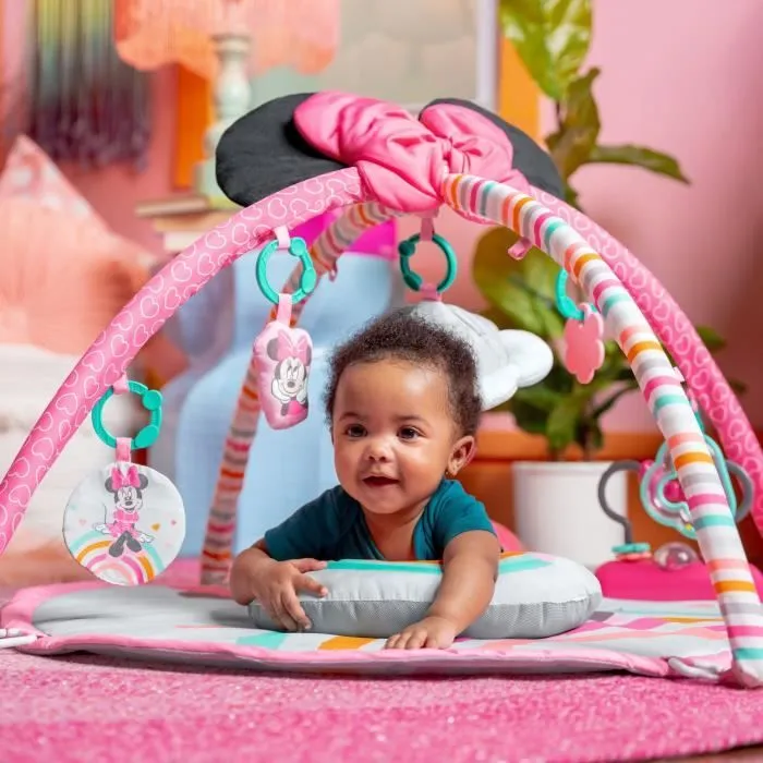 DISNEY BABY -MINNIE- Tapis de sol éveil bébé évolutif arche avec jouets sensoriels et musicaux, guirlande lumineuse, miroir-1
