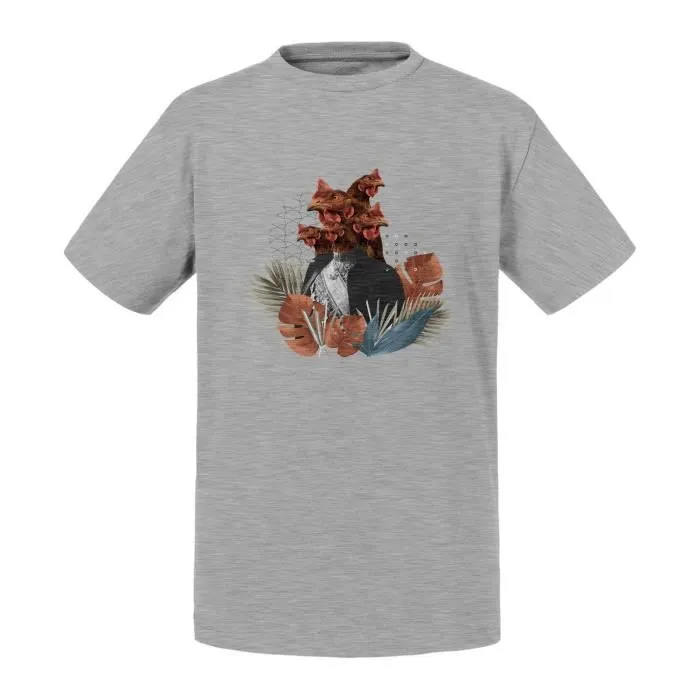 T-shirt Enfant Gris Roi Poulet Hydre Collage Art Surréalisme-0