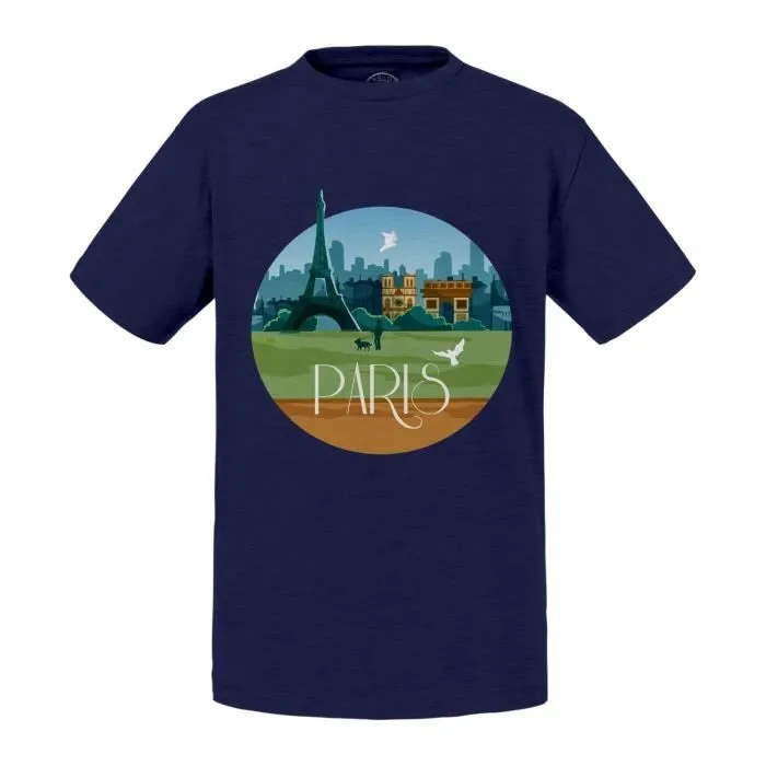 T-shirt Enfant Bleu Paris Paysage Ville France Tour Eiffel-0
