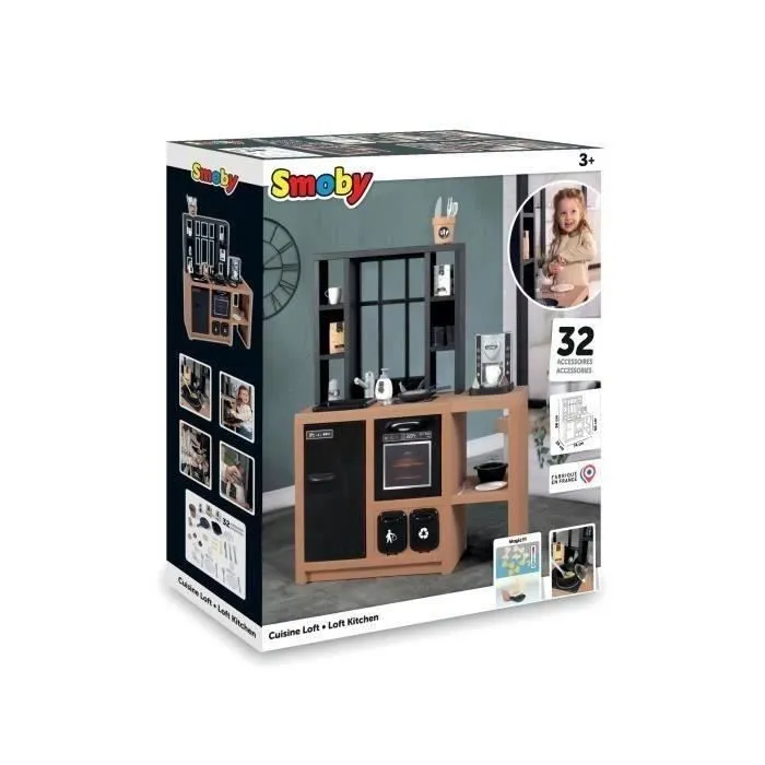Cuisine pour enfants Smoby Loft avec 32 accessoires, design industriel, dès 3 ans-1