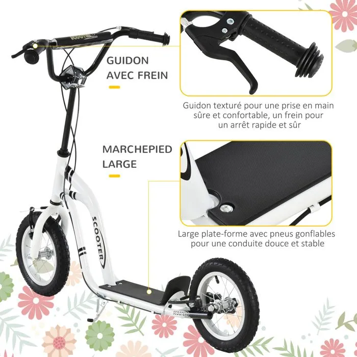 HOMCOM - trottinette - Métal - 120x58x95cm - Blanc-5