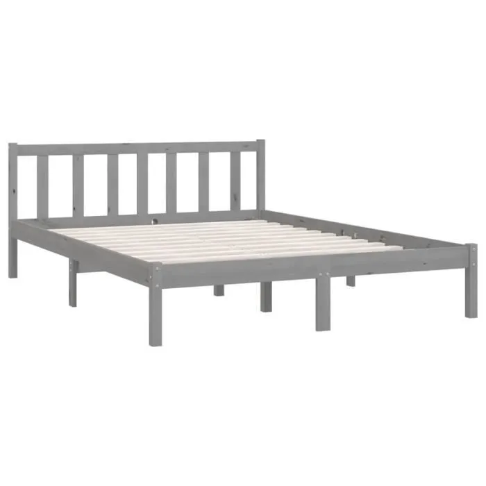 vidaXL Cadre de lit Gris Bois de pin massif 150x200 cm Très grand 810089-2