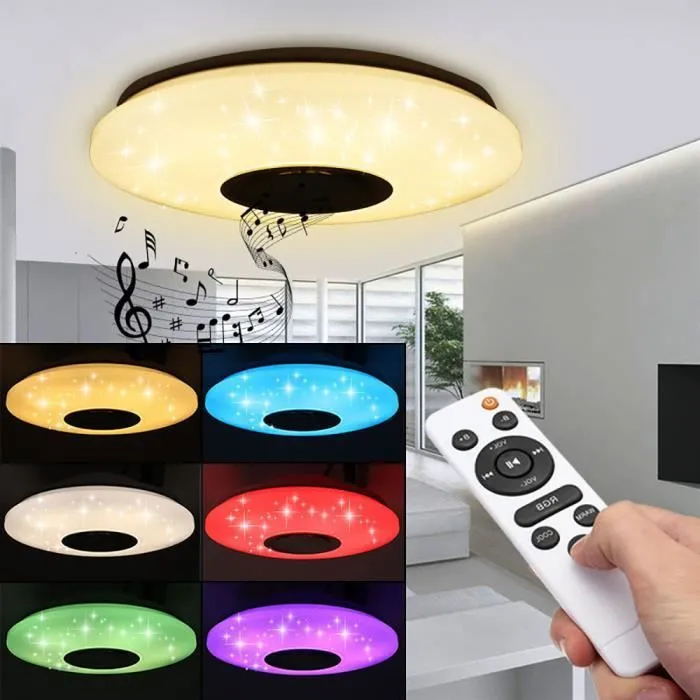 Plafonnier LED - Non spécifié - Modèle avec Haut-parleur Bluetooth - 36W - Télécommande - Blanc-0