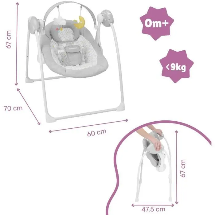 Badabulle Balancelle Electrique Confort - Pliable - Ultra Compact - Arche de jeux amovible, Candy-5