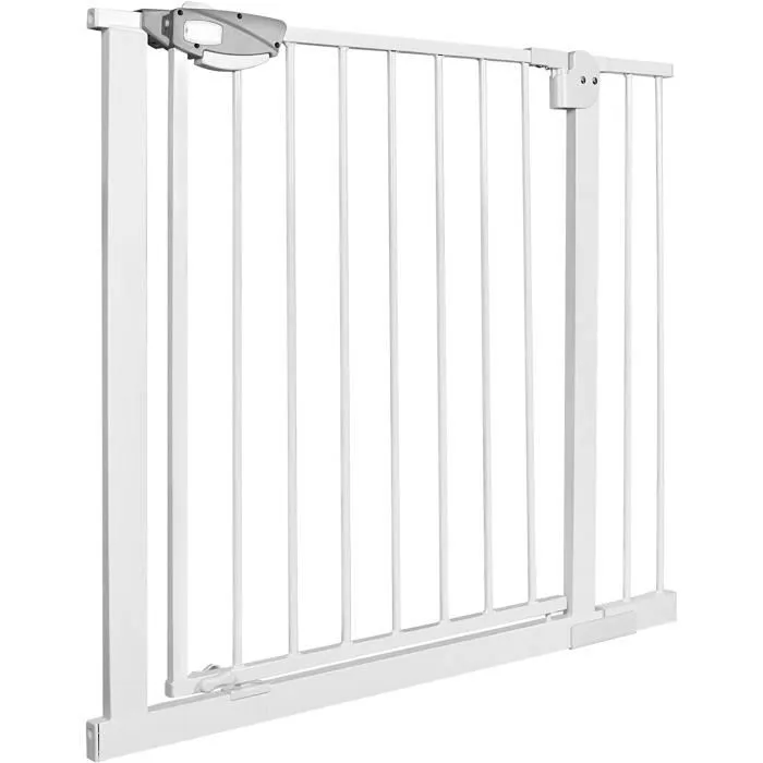 XMTECH Barriere de Securite, Longueur réglable dim.85-95 cm, Ouverture Double Sens -sans perçage, blanc, pour enfants et animaux-0