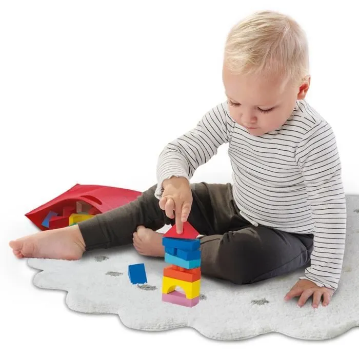 SES CREATIVE Blocs de construction en bois - 50 pièces - Dès 12 mois - 47 blocs, 3 figurines de jeu à tête d’animaux en bois, Sac-0