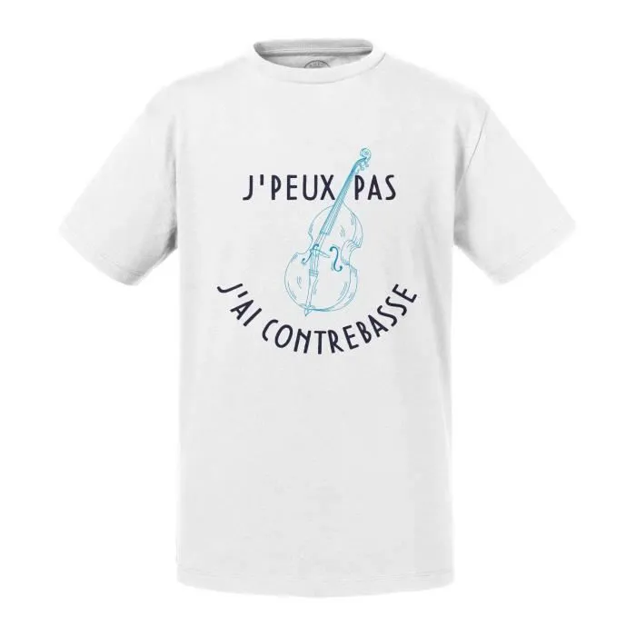 T-shirt Enfant Blanc J'Peux Pas J'ai Contrebasse Jazz Classique Musique Instrument-0