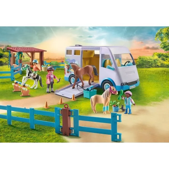 PLAYMOBIL 71493 Van pour cheval et poneys avec enclos, Horses of Waterfalls, 109 pièces, Dès 4 ans-1
