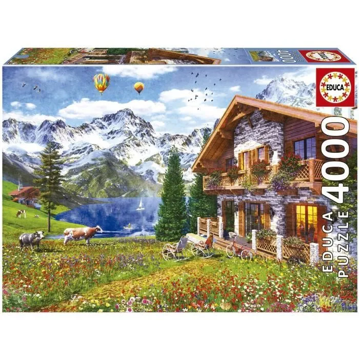 Puzzle paysage et nature - EDUCA - CHALET ALPIN - 4000 pièces - Sachet de colle inclus-0