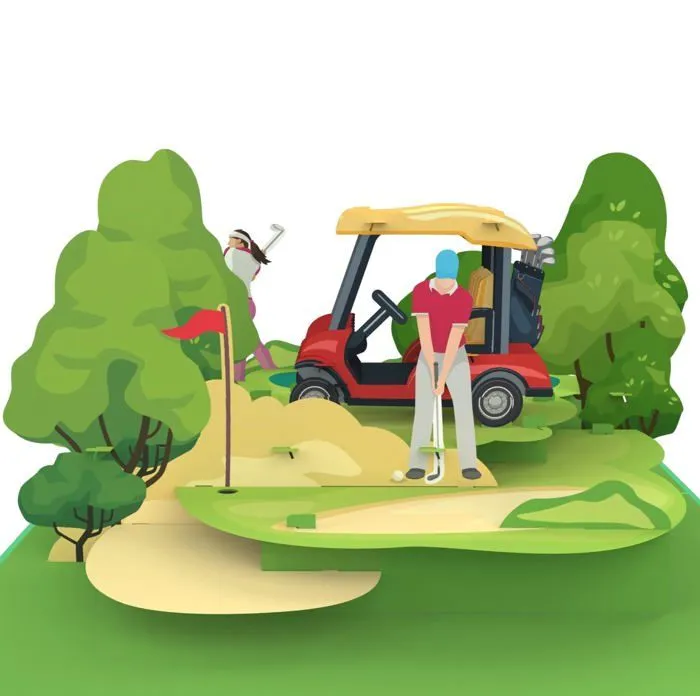 Mokio - DDD-088 - ® Carte Pop-Up Golf Carte cadeau 3D pour un anniversaire, Chèque cadeau pour un golfeur-0